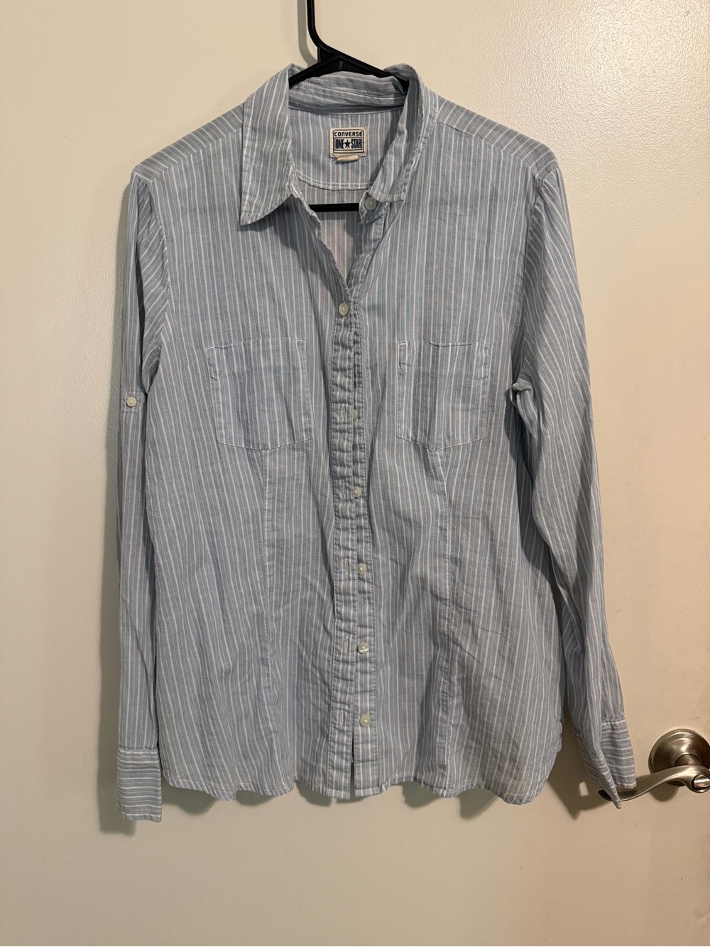 Converse Light Blue and White Striped Button-Down Shirt